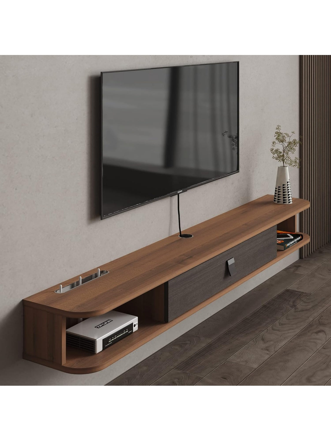 Mueble TV Flotante con Puerta y Almacenamiento Oculto para Sala y Oficina en Casa