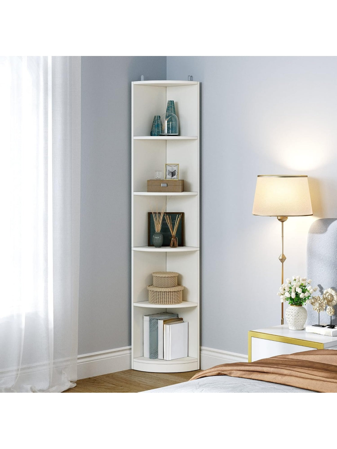 Libreria Esquinera Moderna de 5 Estantes para Oficina y Hogar Color Blanco