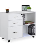 Gabinete de Archivo con Tres Cajones Dos Compartimentos Cerrados y Base Movil con Cerradura Blanco
