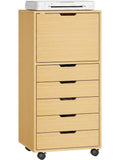 Cajonera de Oficina con Ruedas de 5 Cajones y Compartimento para Impresora Mueble Auxiliar Natural