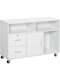 Mueble Organizador de Oficina con Ruedas Cajones Estantes y Zona Amplia de Almacenamiento Blanco
