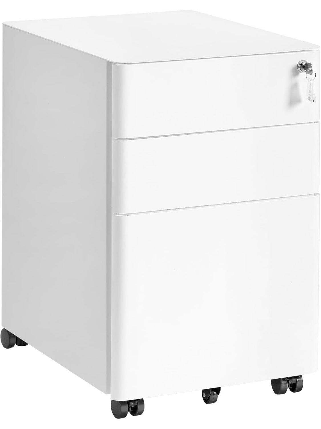 Archivador Metalico de Oficina con Ruedas 3 Cajones y Cerradura con Llave para Impresora Blanco Mate