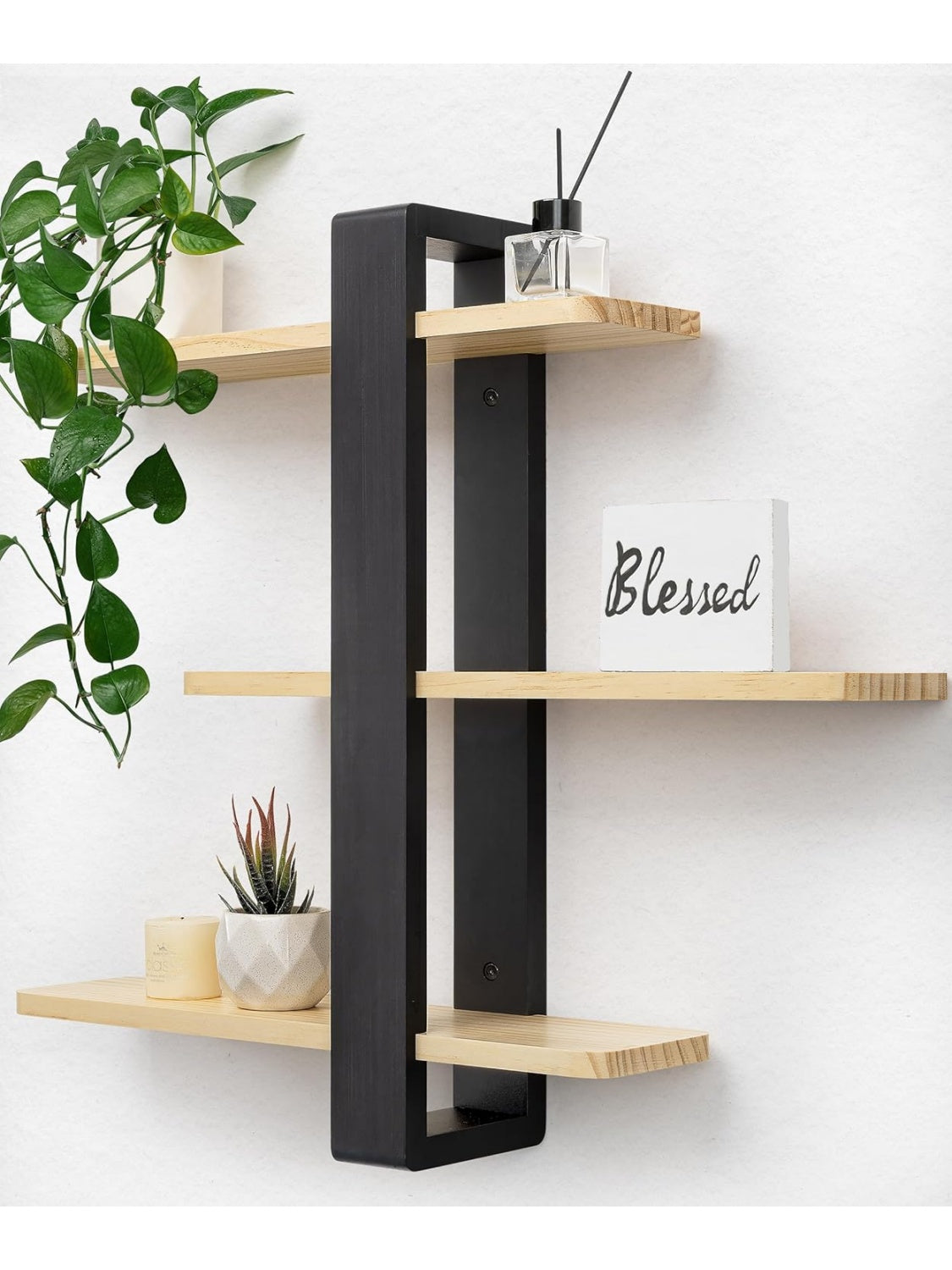 Estantes Flotantes de Pared con 3 Niveles Deslizables para Almacenamiento Negro