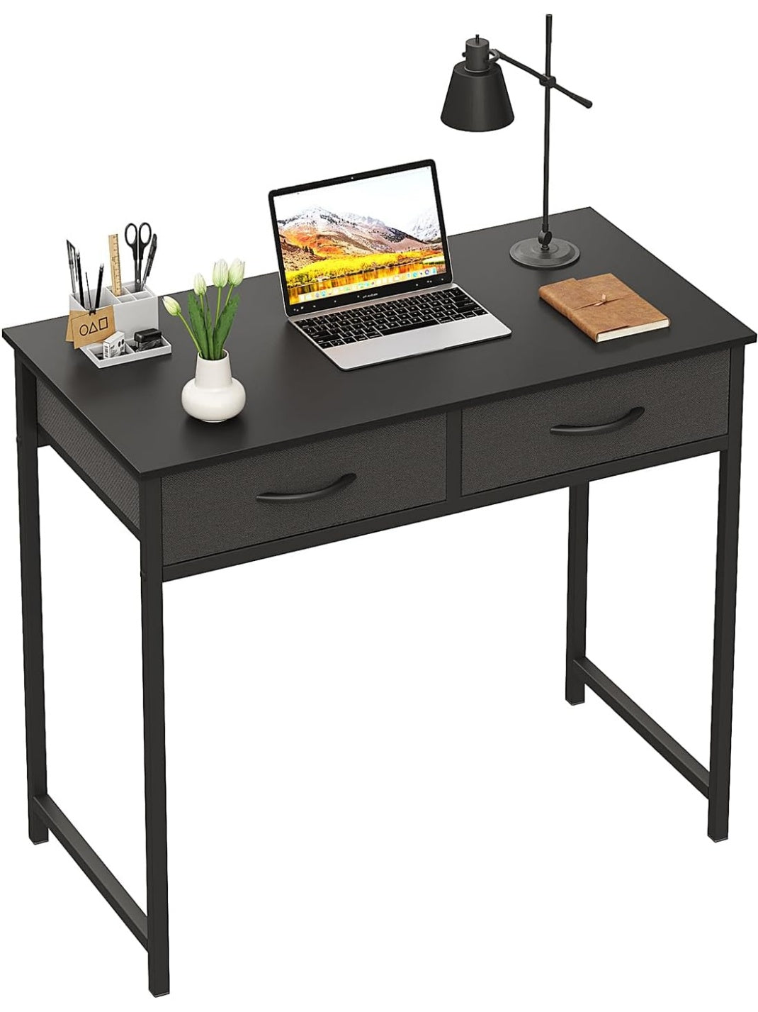Escritorio Compacto para Ordenador con Cajones de Almacenamiento Color Negro para Espacios Reducidos