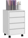 Modulo Archivador con Cuatro Cajones y Base con Ruedas para Organizar Material de Trabajo en Oficina Blanco