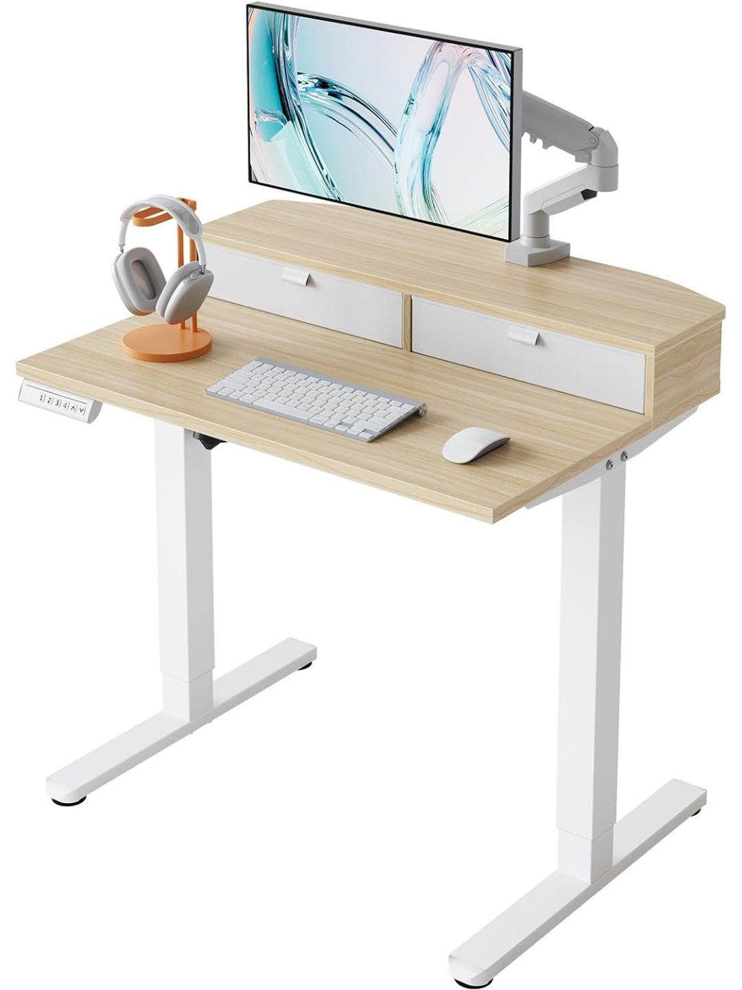 Escritorio elevable pequeno con dos cajones soporte de abrazadera y cuatro memorias de altura