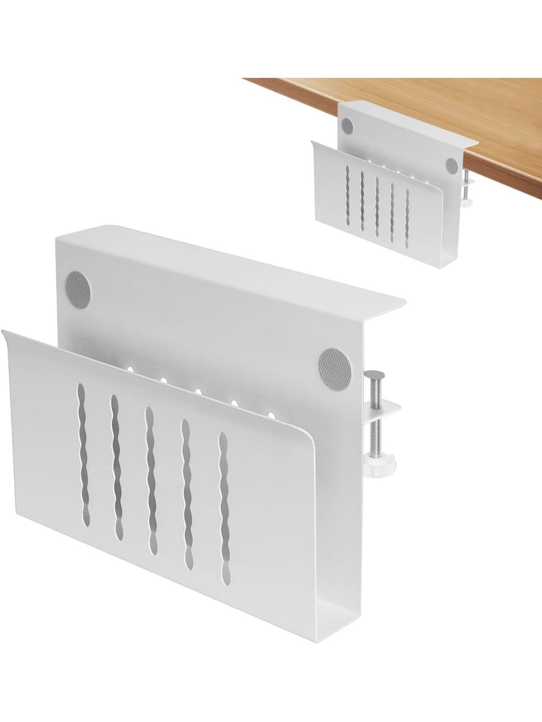 Organizador lateral de escritorio con abrazadera metalica para portatil y accesorios de trabajo