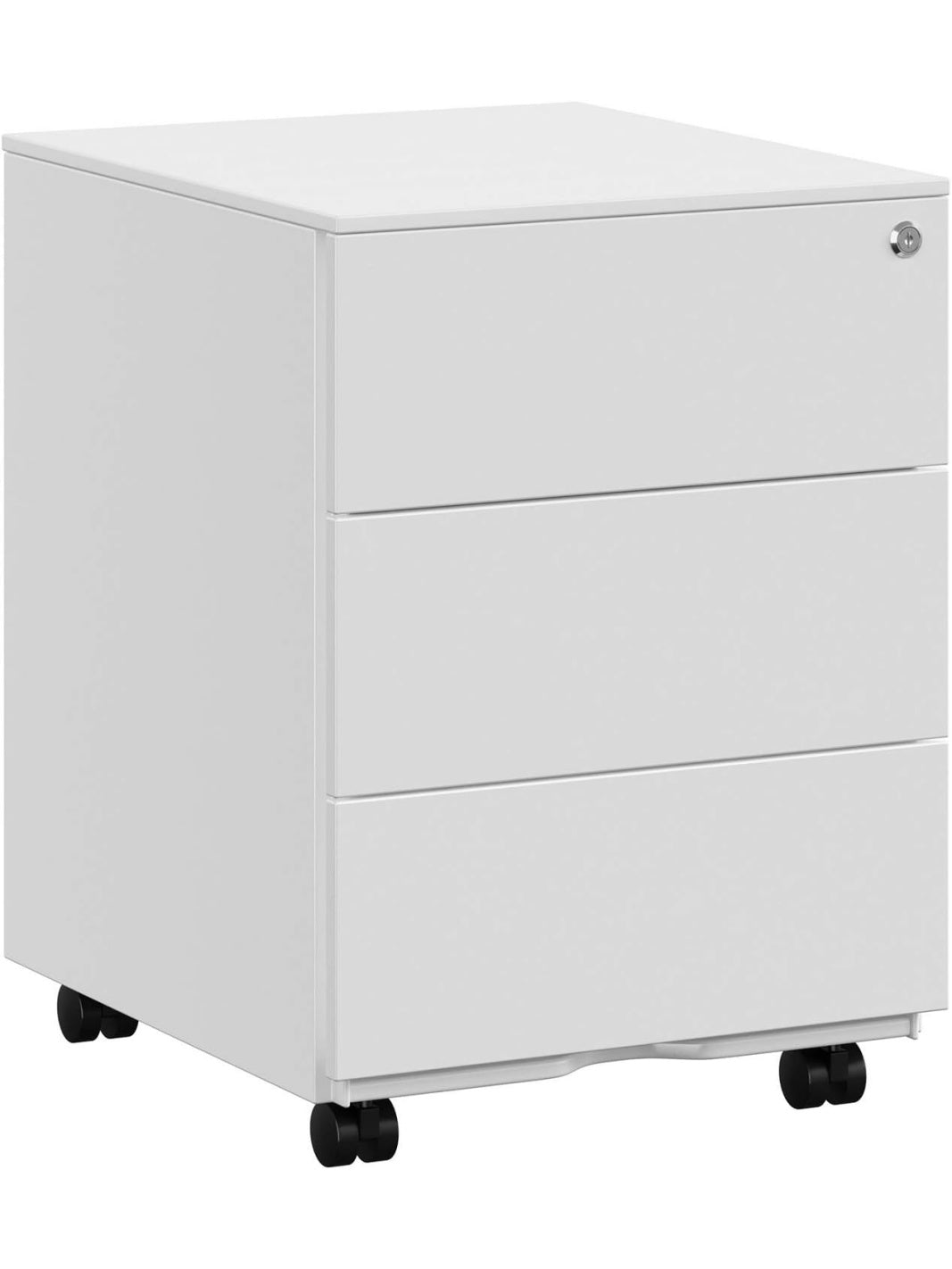 Gabinete Metalico Rodante para Documentos con Tres Cajones Cerradura Integrada y Plataforma Superior para Impresora Blanco Mate