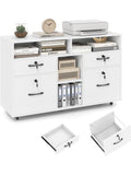 Unidad Archivadora con Ruedas Cuatro Cajones Cerrados Soporte Superior para Impresora y Archivo A4 Blanco