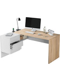 Mesa de oficina reversible con cajonera integrada y amplio espacio de trabajo para despacho