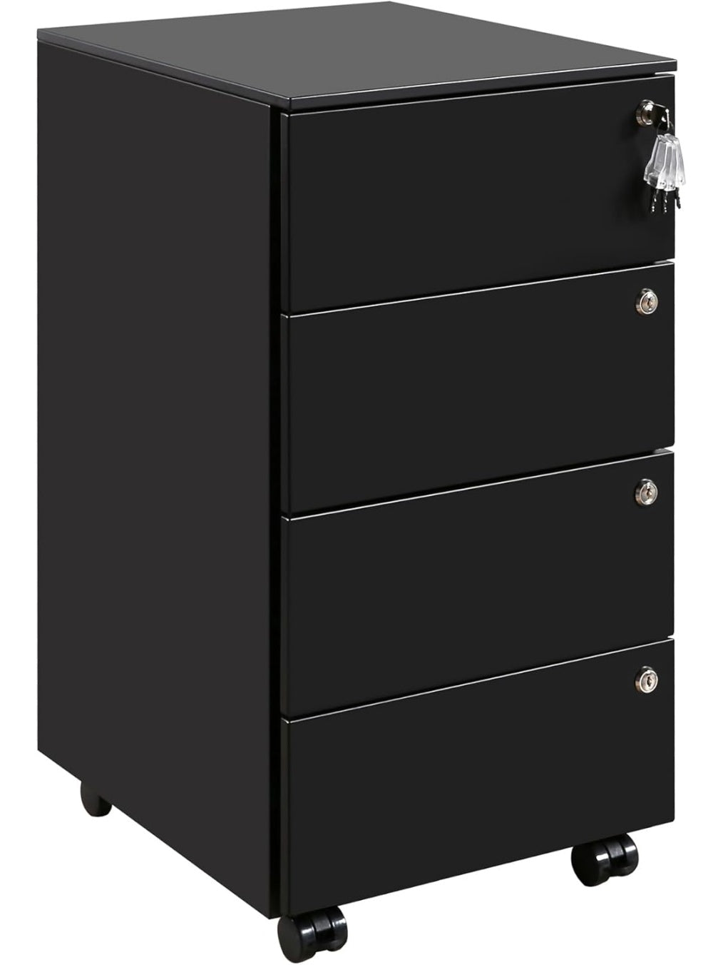 Archivo Metalico Movil con Cuatro Cajones Independientes y Cerraduras Individuales para Oficina Negro