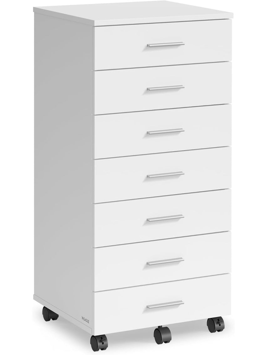 Mueble Archivador Movil con 7 Cajones y Soporte para Impresora con Guias Suaves Color Blanco Nube